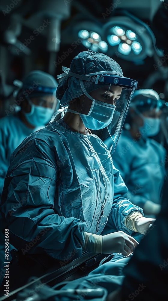 A surgeon in an operating room. A surgeon in an operating room.