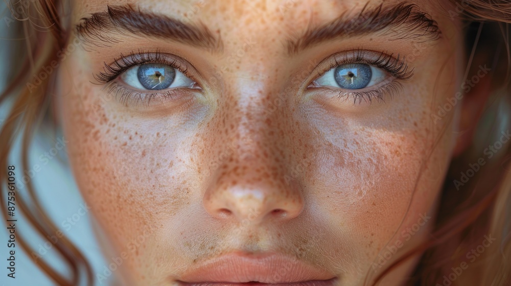 Close-up of facial freckles on the face. Facial health care and cosmetics concept. Close-up of facial freckles on the face. Facial health care and cosmetics concept.