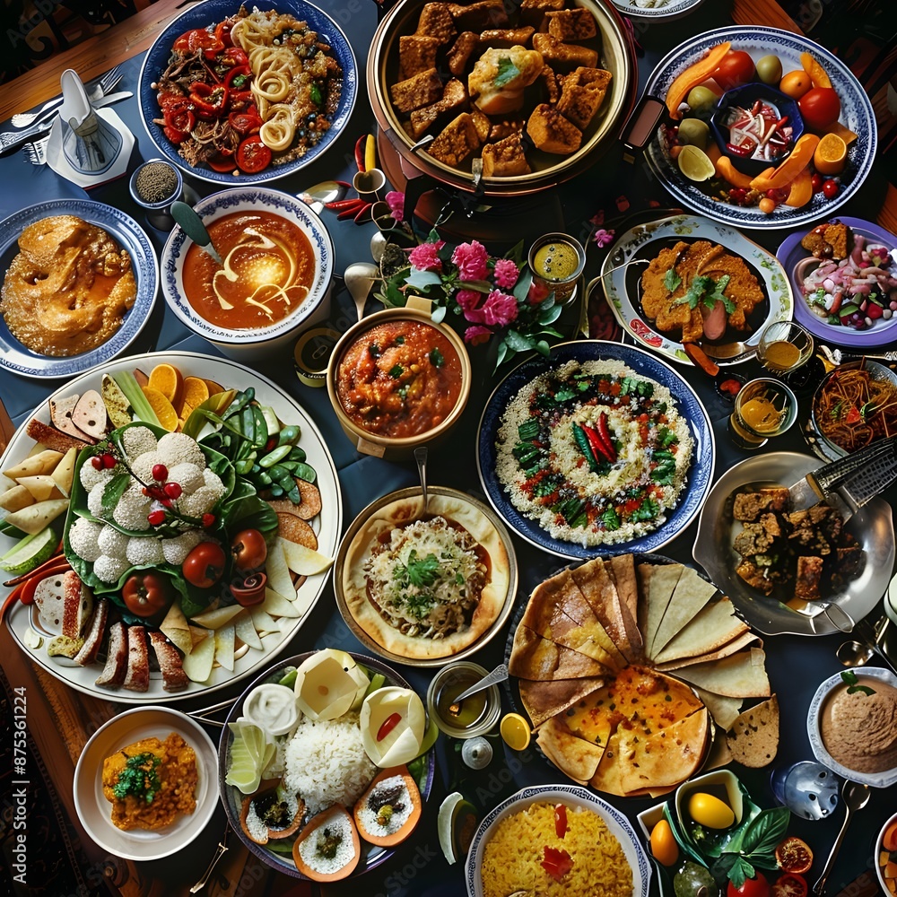 A table filled with an assortment of traditional dish gentrated ai A table filled with an assortment of traditional dish gentrated ai
