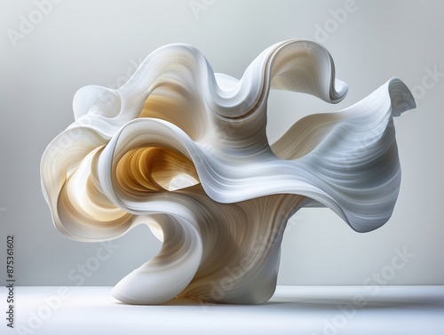 Abstract sculpture with flowing white and beige forms creating a dynamic scene