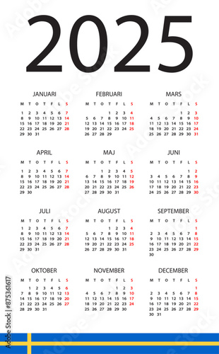 Calendar 2025 - vector illustration. Swedish version