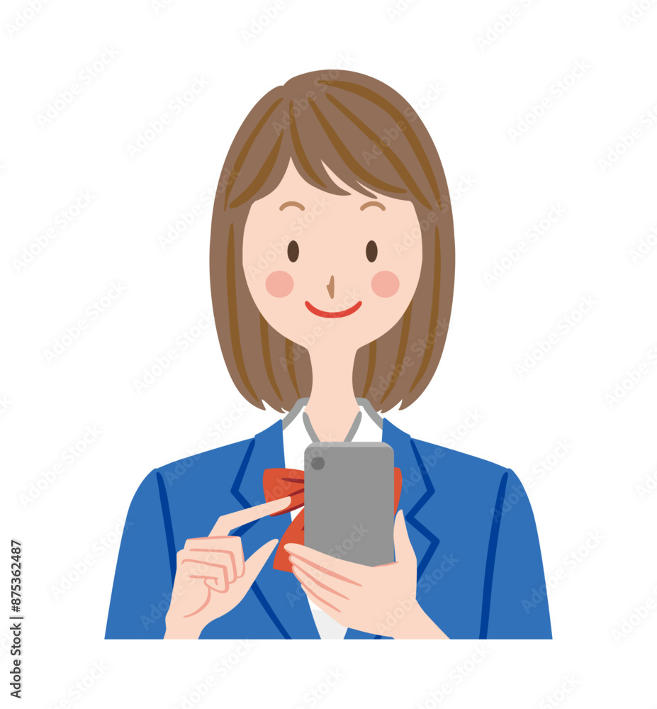 スマートフォンを操作する高校生のイラスト　女子　学生