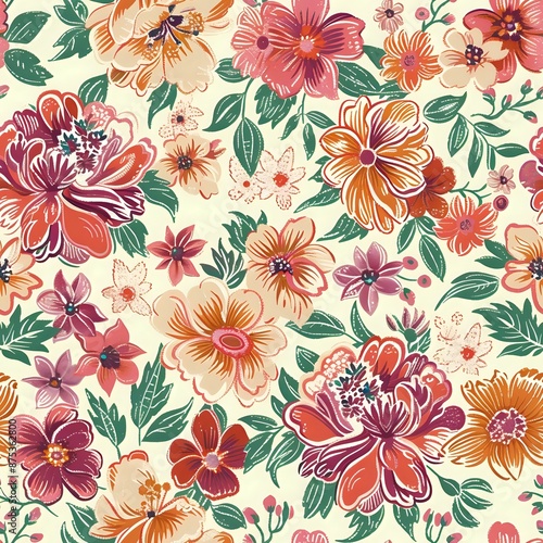 Hand-Painted Floral Seamless Pattern with Modern and Vibrant Style © Maquette Pro