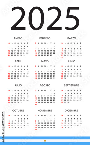 2025 Calendar - vector template graphic illustration - Argentinian version