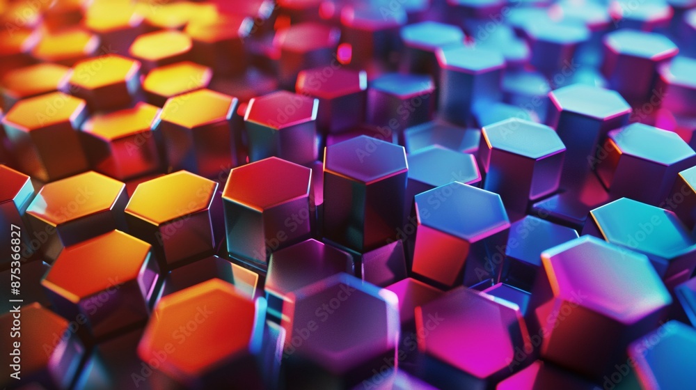 Fototapeta premium 3D render of a dynamic abstract background with vibrant colorful hexagonal patterns