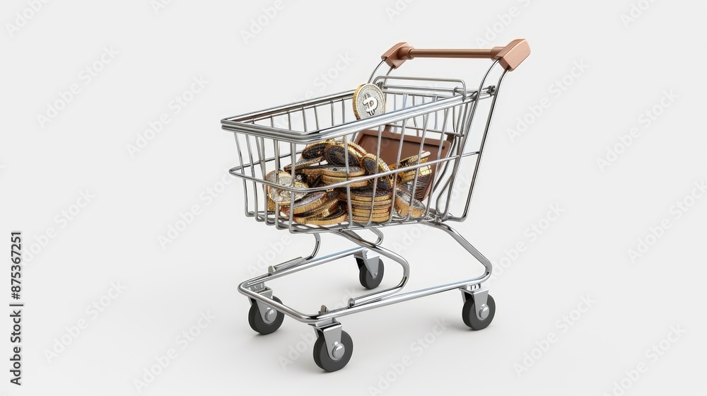 Shopping cart filled with various hardware tools, standing on a white background. Perfect for themes of construction, DIY, and home improvement. Shopping cart filled with various hardware tools, standing on a white background. Perfect for themes of construction, DIY, and home improvement.