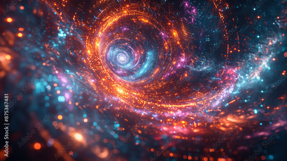 Fototapeta premium Futuristic Cosmic Portal with Vibrant Lights and Digital Energy Swirls