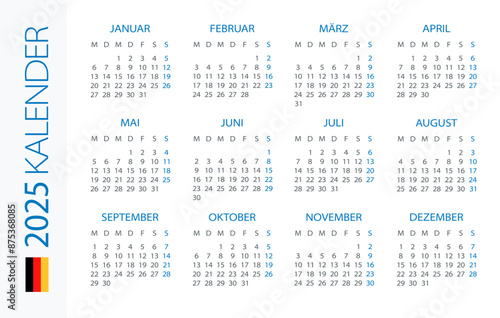 Calendar 2025 Horizontal - illustration. German version