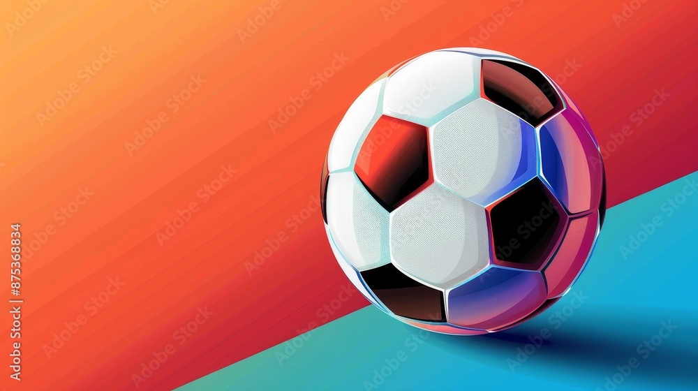 Obraz premium Colorful soccer ball illustration on a vibrant gradient background, perfect for sports and recreational themes.