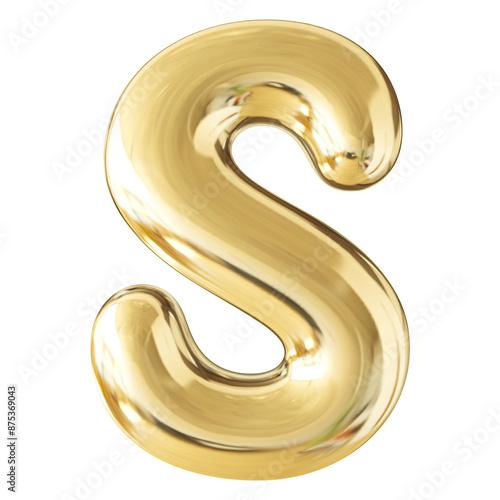 Gold 3D Bubble Font Letter S uppercase