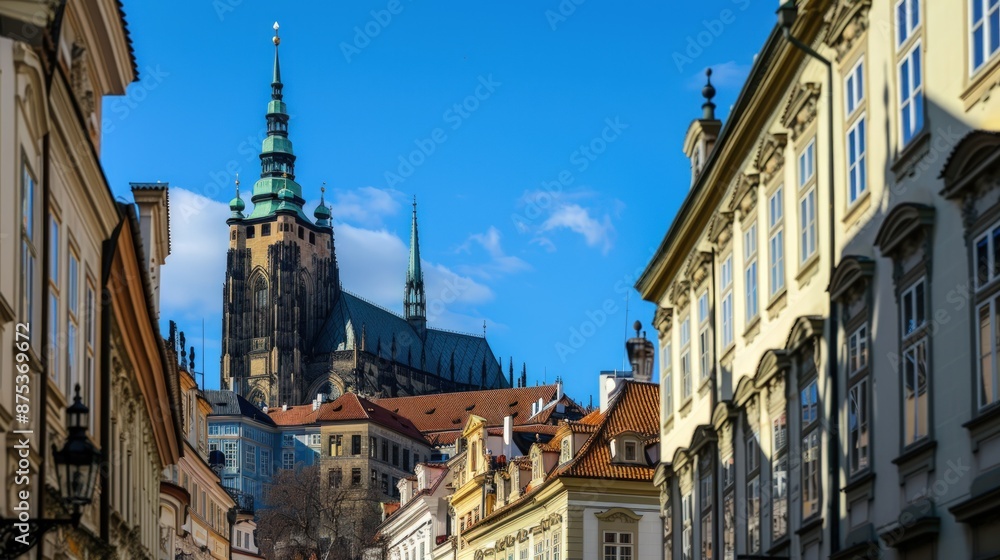 A beautiful cityscape with a large cathedral and a small building. Generate AI image A beautiful cityscape with a large cathedral and a small building. Generate AI image