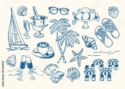 Minimalist Dolce Vita vector illustration collection. Art for greeting cards, wedding invitations, poster design, postcards, branding, logo design, background. Matisse style.	