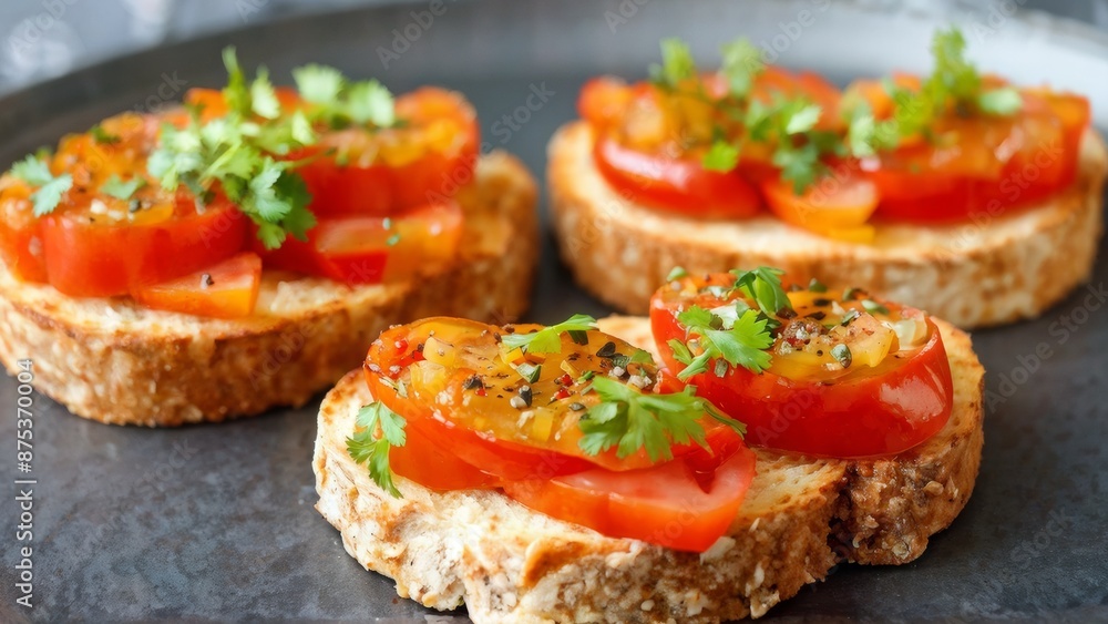 Tartines with hot peppers. Tartines with hot peppers.