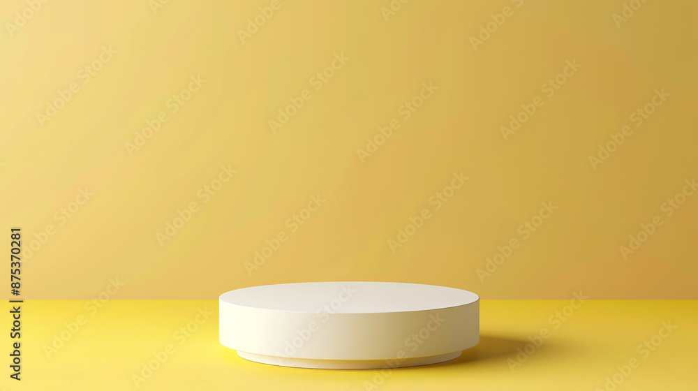 An empty pedestal display on a yellow background, featuring a blank stand for product presentation. An empty pedestal display on a yellow background, featuring a blank stand for product presentation.