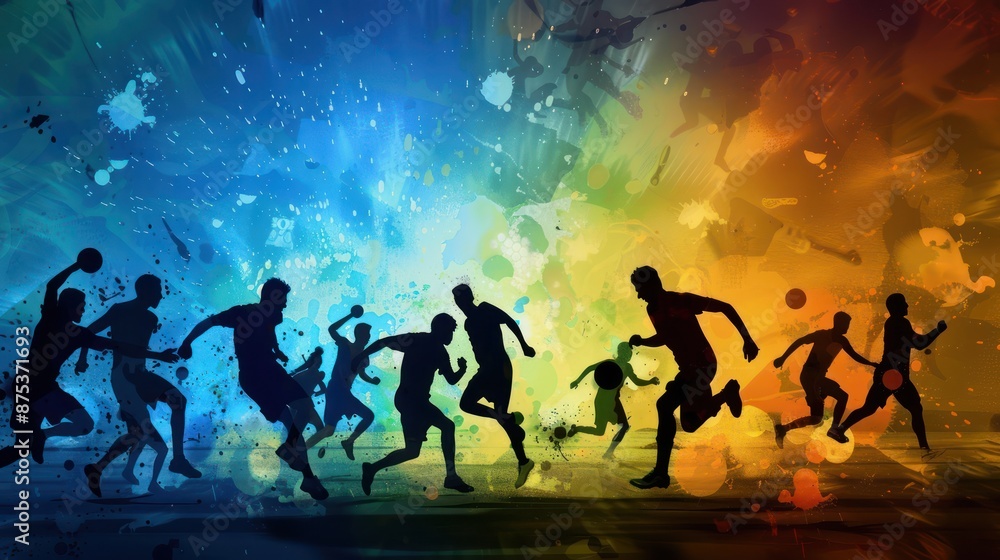 Obraz premium Sports background with silhouettes of athletes in action 