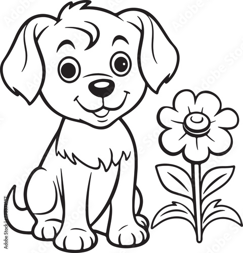 Cartoon of a dog with simple lines for children coloring in book page