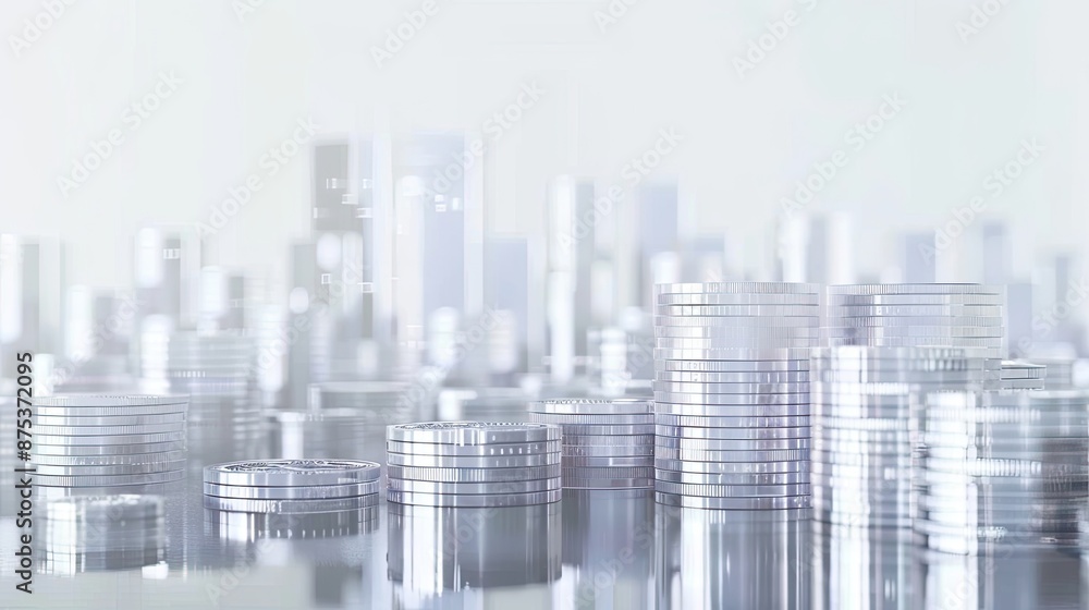 Stacks of silver coins with a blurred city skyline in the background, representing financial growth and investment opportunities. Stacks of silver coins with a blurred city skyline in the background, representing financial growth and investment opportunities.
