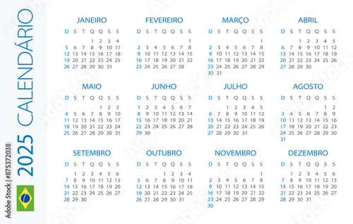Calendar 2025 Horizontal - illustration. Brazilian version