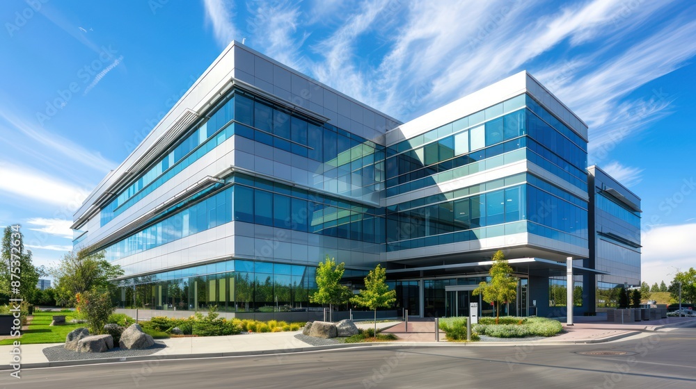 Corporate headquarters building with a modern design Corporate headquarters building with a modern design