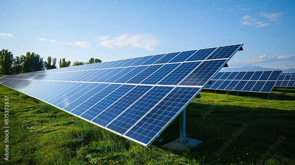 Bright Future: Solar Panels in a Sunlit Field with Space for Text Overlay Bright Future: Solar Panels in a Sunlit Field with Space for Text Overlay