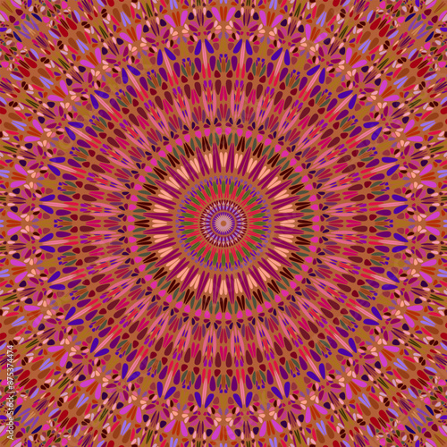 Dynamic oriental geometrical mosaic pattern mandala background - circular floral hypnotic colorful vector graphic design from curved shapes