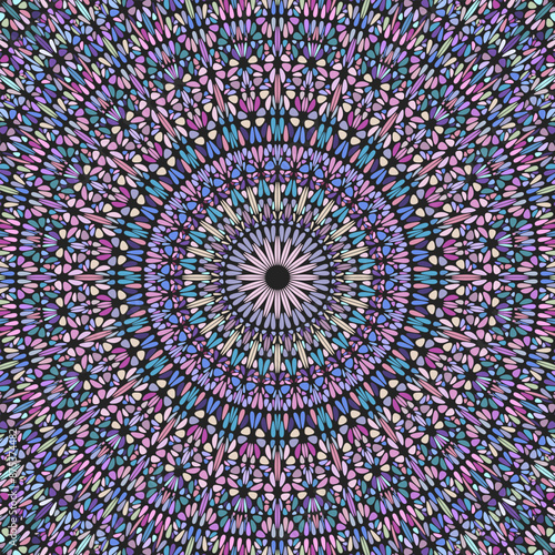 Dynamic floral ornament mandala background - psychedelic colorful vector artwork from curved shapes