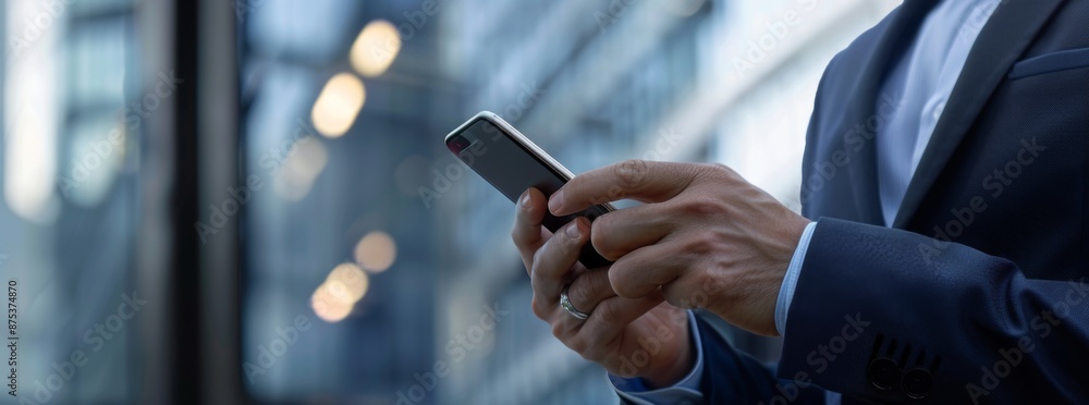 Male Entrepreneur in Formal Suit Working on Trading App Male Entrepreneur in Formal Suit Working on Trading App