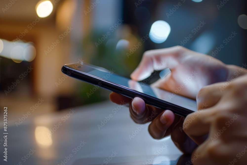 Male Hand Using Smartphone in Meeting Room Male Hand Using Smartphone in Meeting Room