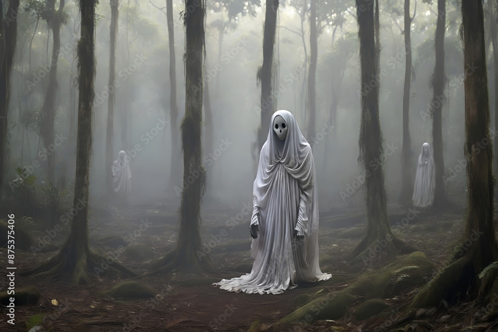 Scary Halloween ghost in Mist Forest Scary Halloween ghost in Mist Forest