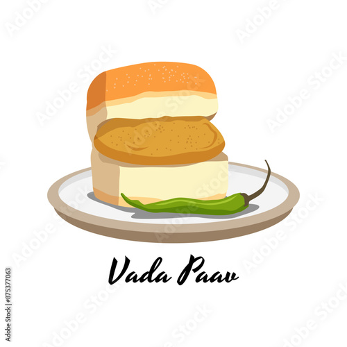 Vada Paav Indian Food Snacks Delicious Tasty Art Illustration Design Vector