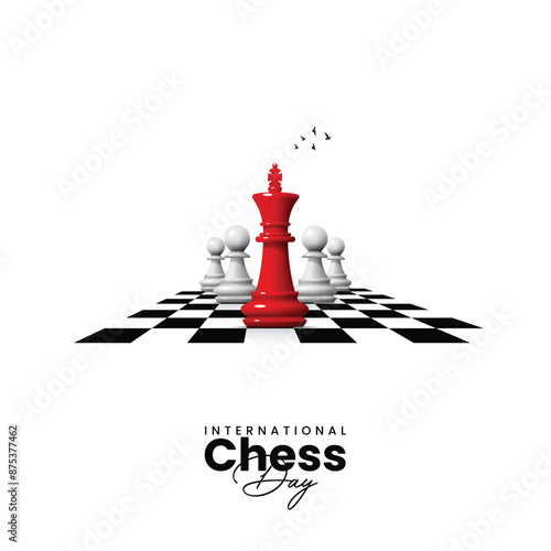 International Chess Day, Chess Day creative design, chess and flying bird, cloud, design for a banner, poster vector illustration