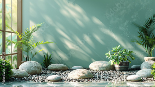 Serene Indoor Zen Garden with Natural Light and Greenery for Relaxation
