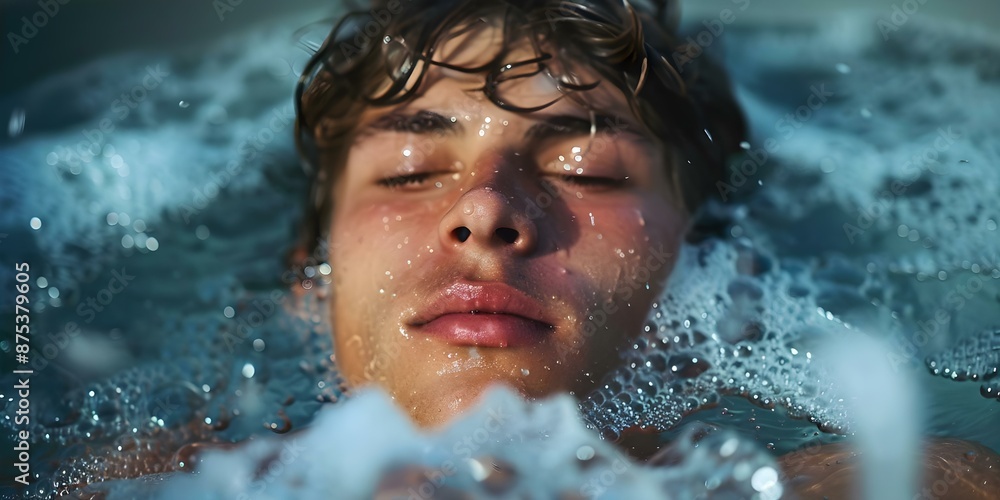 Fototapeta premium Youth athlete undergoing cold plunge in bathtub for post-practice recovery. Concept Athletic recovery, Cold plunge, Youth athlete, Post-practice, Recovery strategies