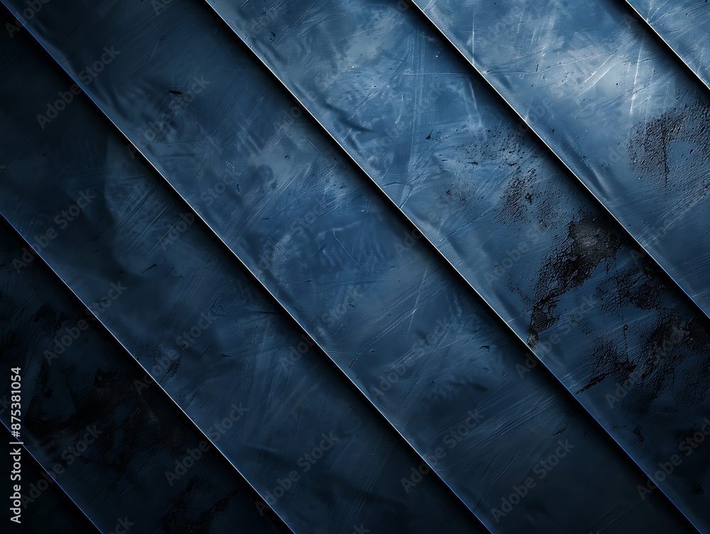 Blue metal surface with sharp edges, shadows, and diagonal lines, creating a dark, modern design. Blue metal surface with sharp edges, shadows, and diagonal lines, creating a dark, modern design.