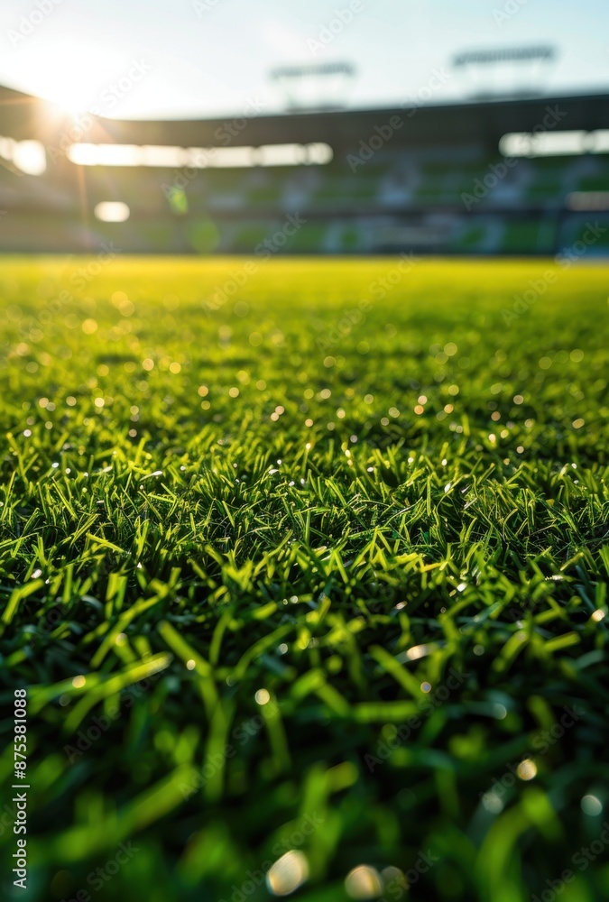 Green grass field with stadium in background Green grass field with stadium in background