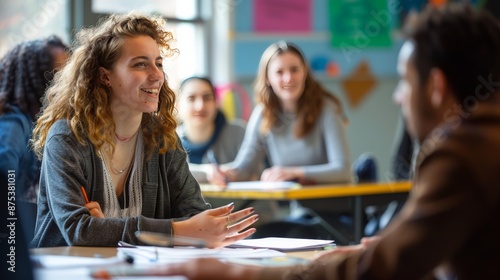 Teachers and students preparing for a lecture in an academic setting