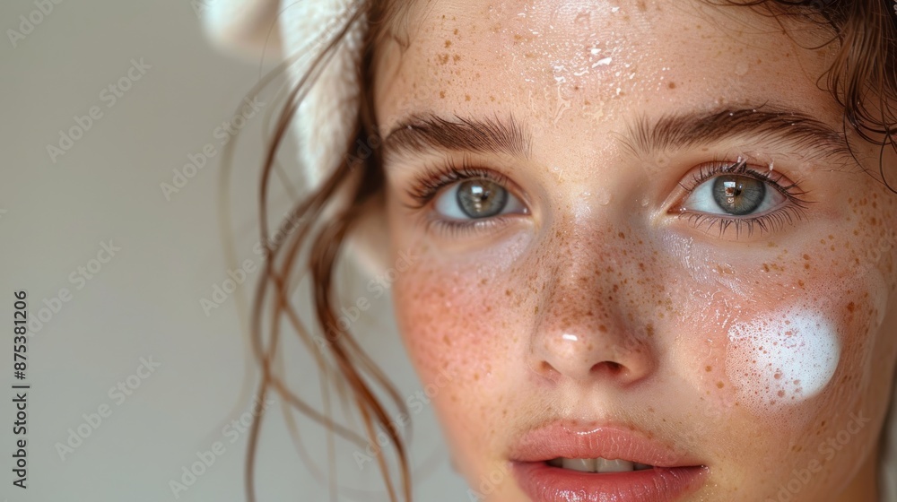 Close-up of face washing cleansing facial skin. Close-up of face washing cleansing facial skin.