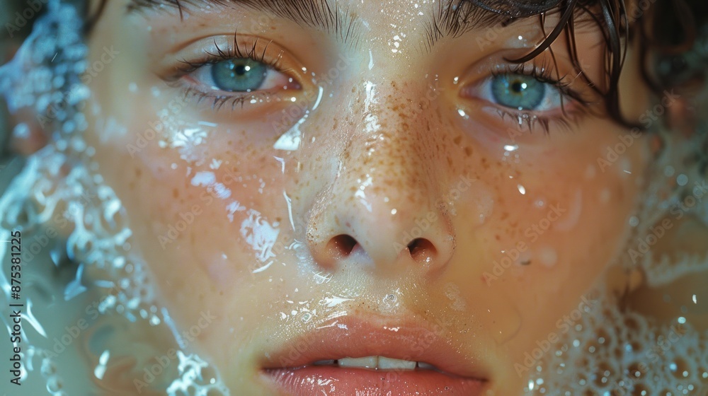 Close-up of face washing cleansing facial skin. Close-up of face washing cleansing facial skin.