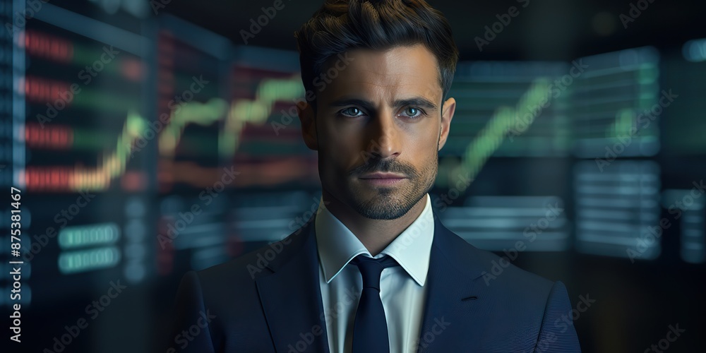 Male Businessman analyzing bank stock charts data finance diagram interface background scene Male Businessman analyzing bank stock charts data finance diagram interface background scene