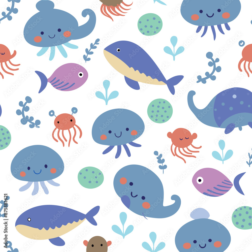 Obraz premium seamless pattern with fishes, seamless pattern with fish, seamless pattern with birds. Fish and Birds Designs for Fabric, Wallpaper, and Graphics