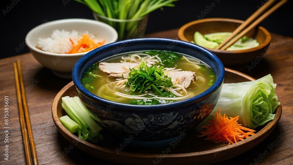 tinola chicken soup with ginger garlic and green papa served aesthetically in a wooden plate and table tinola chicken soup with ginger garlic and green papa served aesthetically in a wooden plate and table
