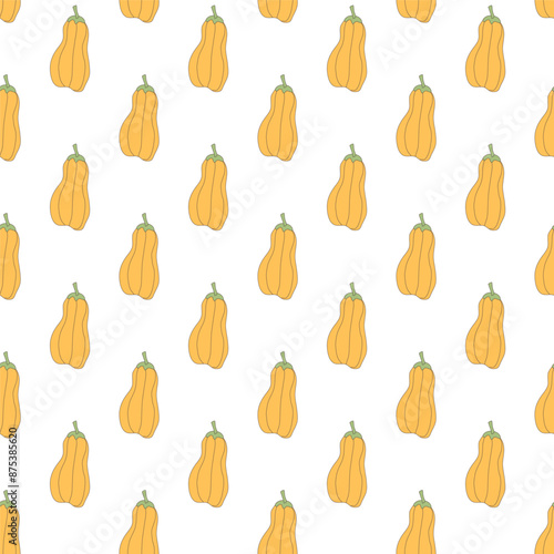 Pumpkins seamless pattern. butternut squash endless backdrop. Stylized autumn harvesting repeat background. Vector line art flat illustration.