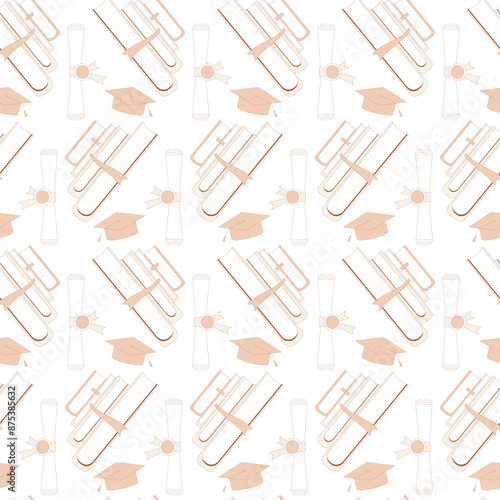 Education seamless pattern. Master's degree endless background. Bachelor's degree repeat cover. Vector hand drawn flat illustration.