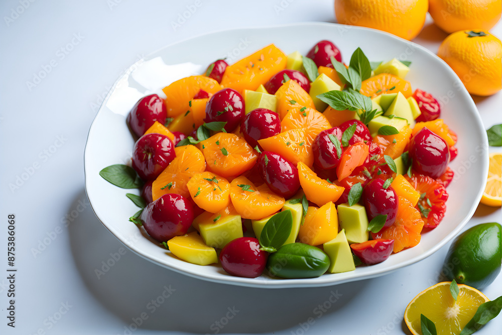 Close-up of a succulent fresh fruit salad, perfect for a healthy and balanced diet. Generated by AI Close-up of a succulent fresh fruit salad, perfect for a healthy and balanced diet. Generated by AI