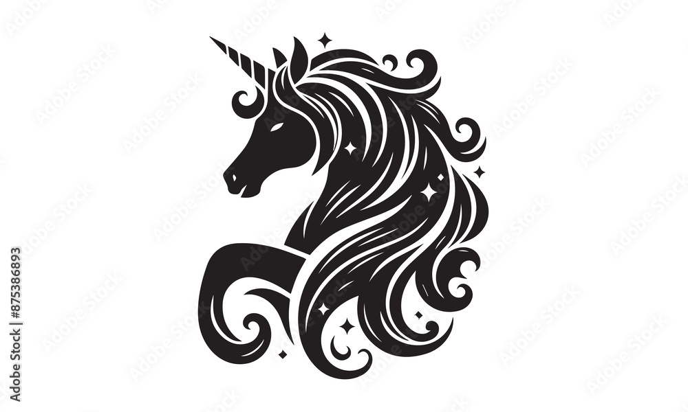 unicorn, silhouette logo, Silhouette of a flying unicorn, Unicorn head ...