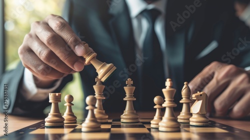 Wallpaper Mural A man in a suit is playing chess and is about to move a piece. Generate AI image Torontodigital.ca