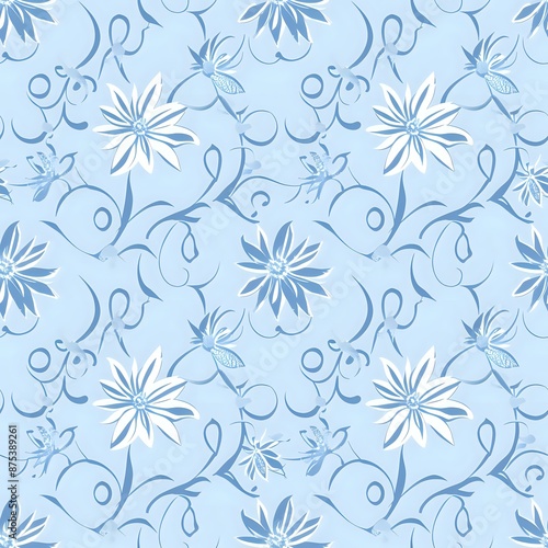 Wallpaper Mural Elegant Floral Grid Pattern with Realistic Blue, Green, and Pink Flowers Torontodigital.ca