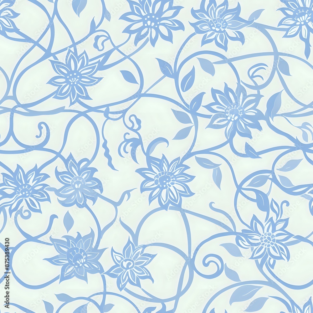 Gorgeous Floral Grid Pattern with Detailed Blue, Green, and Pink Flowers Gorgeous Floral Grid Pattern with Detailed Blue, Green, and Pink Flowers