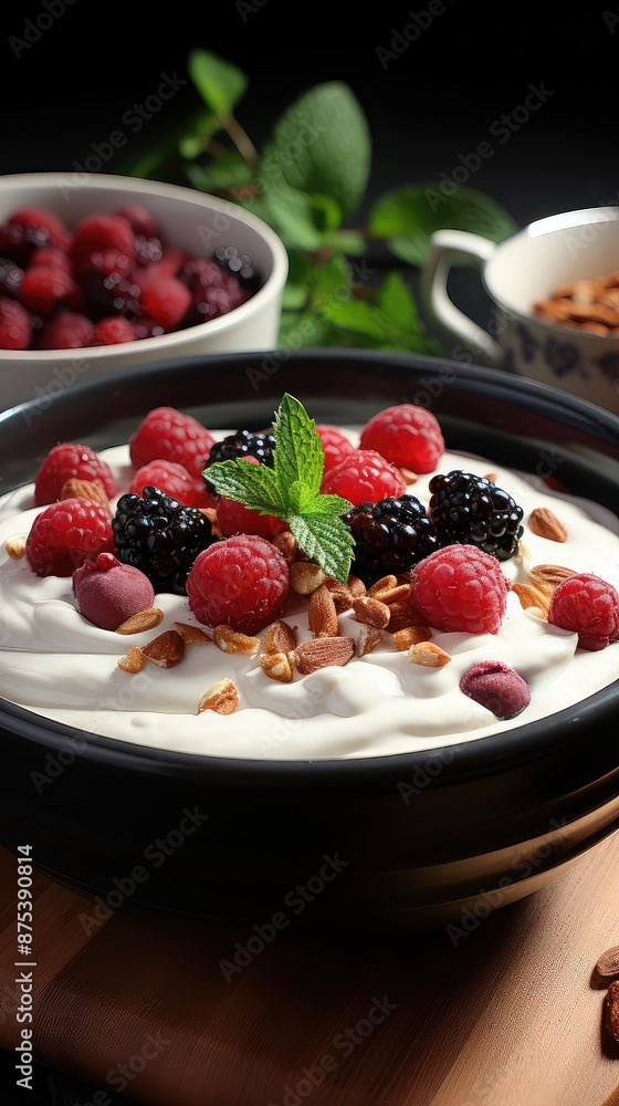 Blackberry yogurt on wooden table Blackberry yogurt on wooden table