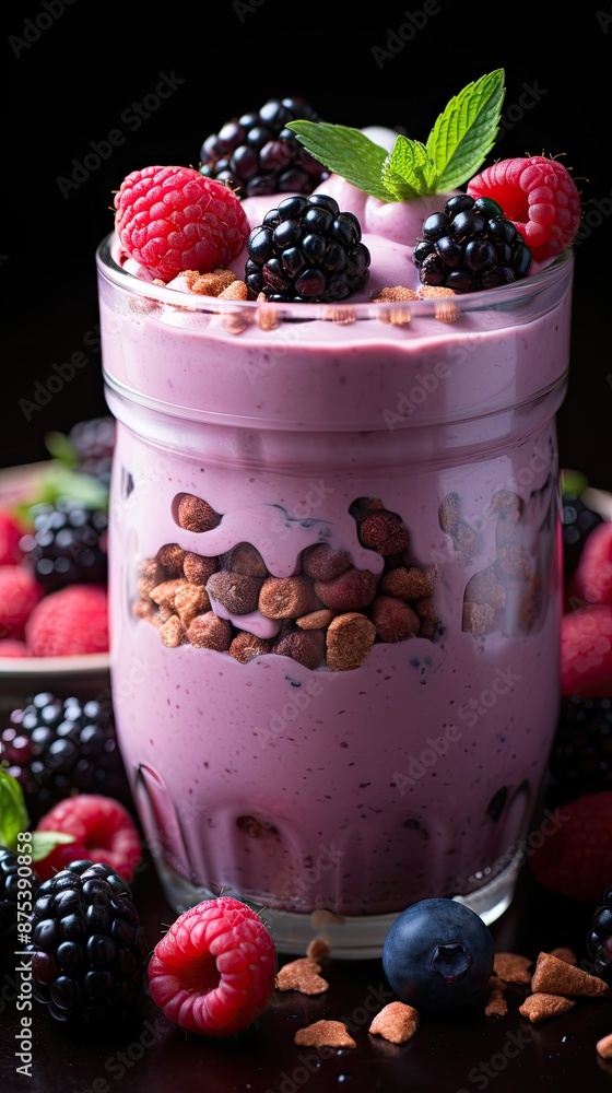 Blackberry yogurt on wooden table Blackberry yogurt on wooden table